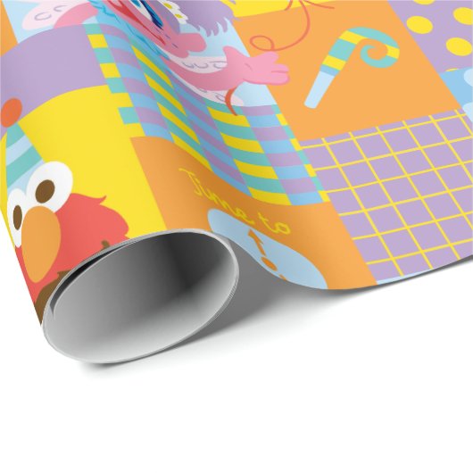Elmo, Abby en Cookie Monster Birthday Pattern Cadeaupapier (Rol Hoek)