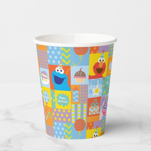 Elmo, Abby en Cookie Monster Birthday Pattern Papieren Bekers (Links)