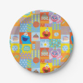Elmo, Abby en Cookie Monster Birthday Pattern Papieren Bordje (Voorkant)