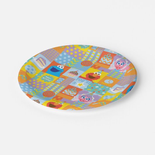 Elmo, Abby en Cookie Monster Birthday Pattern Papieren Bordje (Gekanteld)