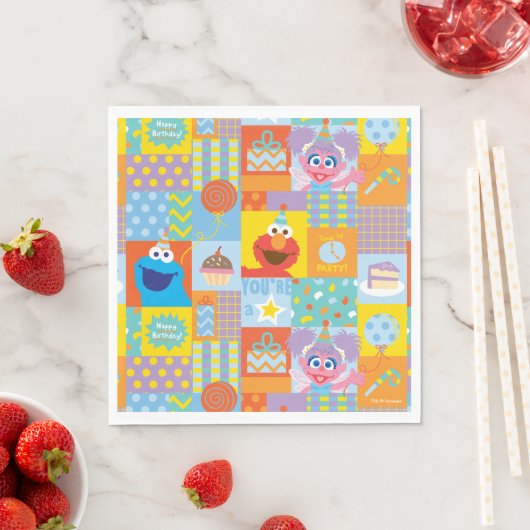 Elmo, Abby en Cookie Monster Birthday Pattern Servet (Insitu)