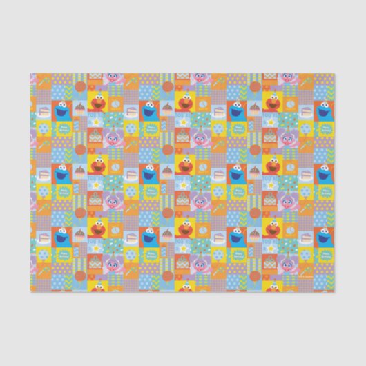 Elmo, Abby en Cookie Monster Birthday Pattern Tissuepapier (Voorkant)