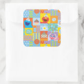 Elmo, Abby en Cookie Monster Birthday Pattern Vierkante Sticker (Tas)
