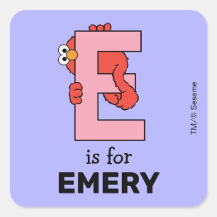Elmo Alfabet   E Roze Vierkante Sticker