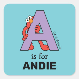 Elmo Alfabet   Een Paarse Vierkante Sticker