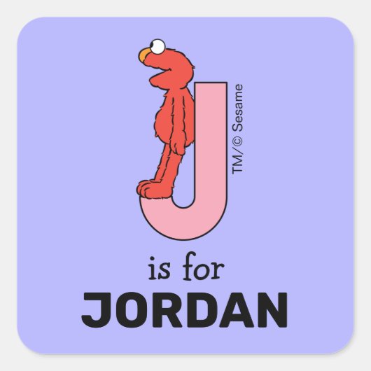 Elmo Alfabet | J Roze Vierkante Sticker (Voorkant)