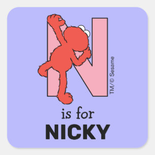 Elmo Alfabet   N Roze Vierkante Sticker