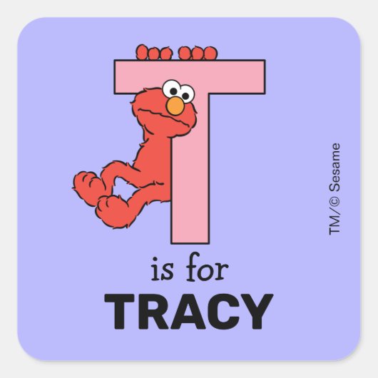 Elmo Alfabet | T Roze Vierkante Sticker (Voorkant)