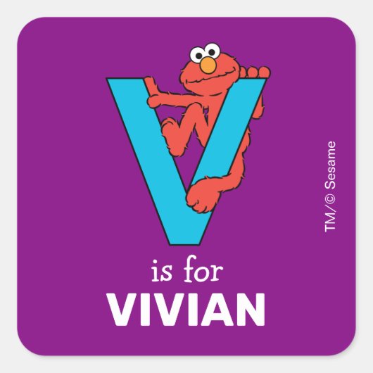 Elmo Alfabet | V Blauw Vierkante Sticker (Voorkant)