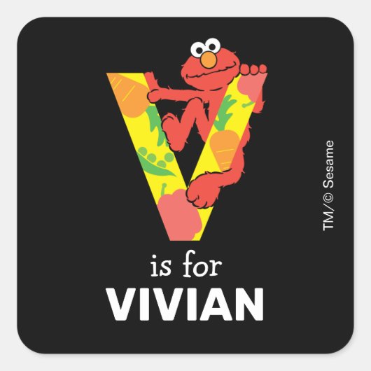 Elmo Alfabet | V Groente Vierkante Sticker (Voorkant)