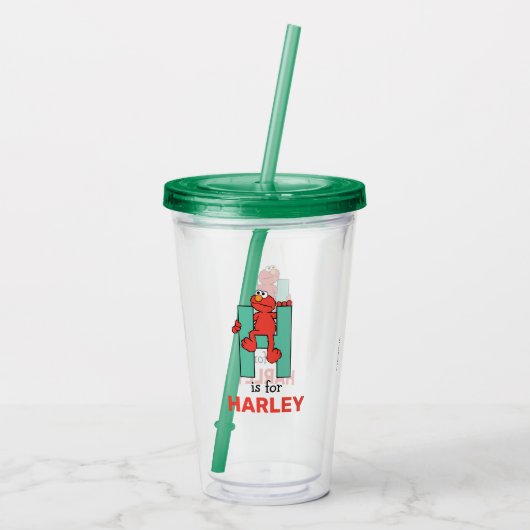 Elmo Alphabet | H Groen Acryl Drinkbeker (Achterkant)