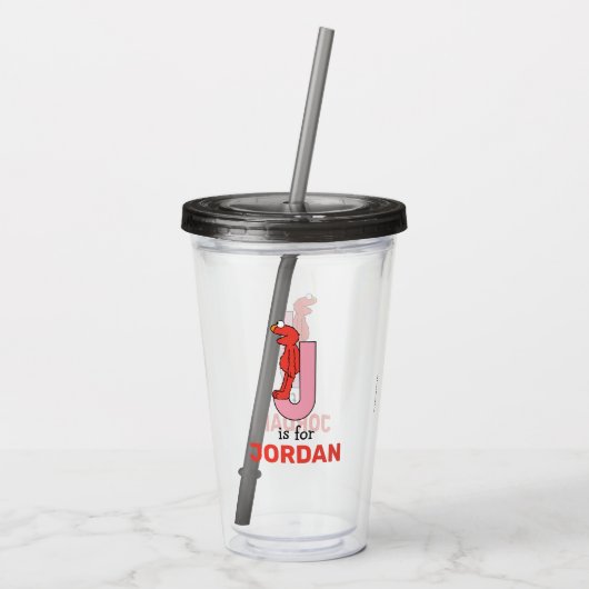 Elmo Alphabet | J Roze Acryl Drinkbeker (Achterkant)