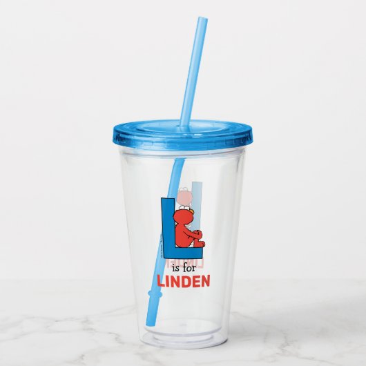 Elmo Alphabet | L Blauw Acryl Drinkbeker (Achterkant)