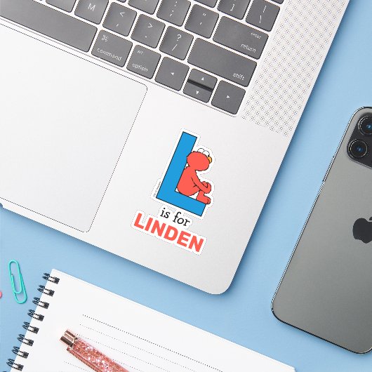 Elmo Alphabet | L Blauw Sticker (Laptop met iPhone)
