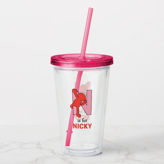 Elmo Alphabet | N Roze Acryl Drinkbeker (Achterkant)