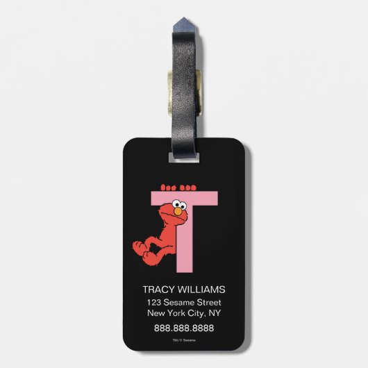 Elmo Alphabet | T Roze Bagagelabel (Achterkant verticaal)