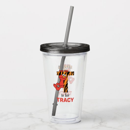 Elmo Alphabet | T tijger Acryl Drinkbeker (Achterkant)