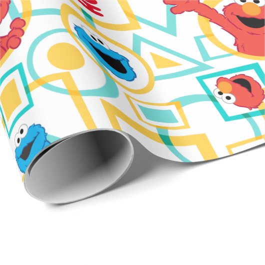 Elmo & Cookie Monster Fun Shapes Pattern Cadeaupapier (Rol Hoek)