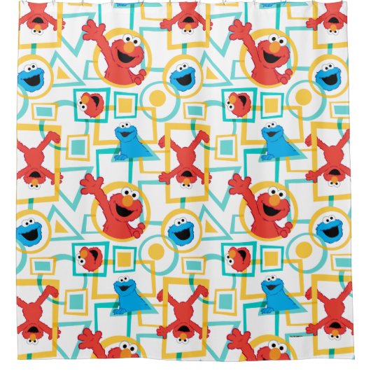 Elmo & Cookie Monster Fun Shapes Pattern Douchegordijn (Voorkant)
