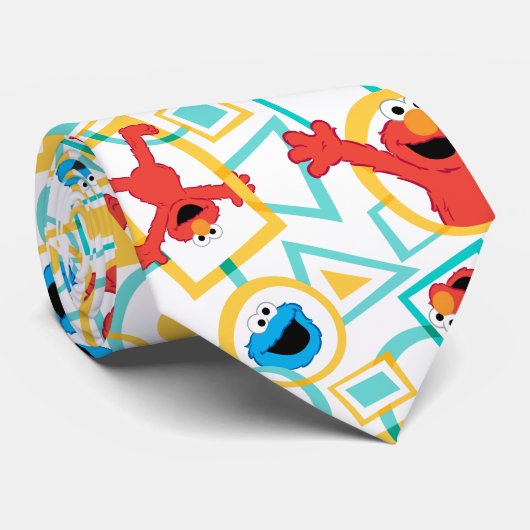 Elmo & Cookie Monster Fun Shapes Pattern Stropdas (Opgerold)