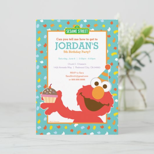Elmo - Cupcake & Confetti 5e verjaardag Kaart (Staand voorkant)