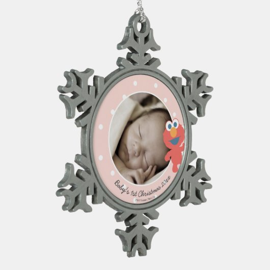 Elmo | Eerste Kerstmis baby - Jouw naam toevoegen Tin Sneeuwvlok Ornament (Links)