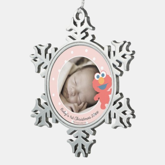 Elmo | Eerste Kerstmis baby - Jouw naam toevoegen Tin Sneeuwvlok Ornament (Rechts)