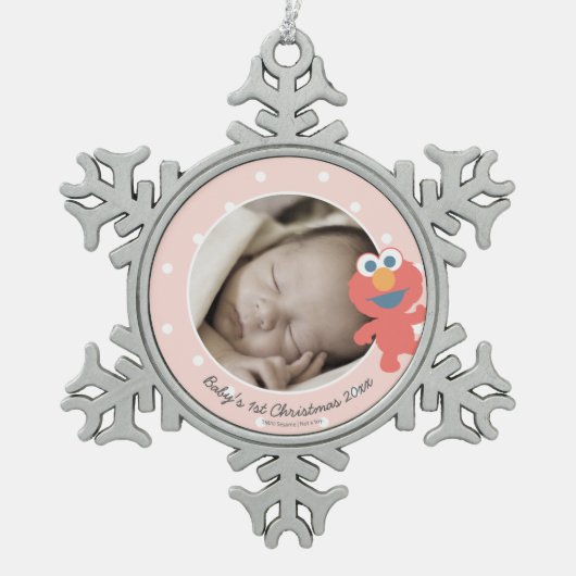 Elmo | Eerste Kerstmis baby - Jouw naam toevoegen Tin Sneeuwvlok Ornament (Voorkant)