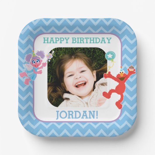 Elmo en Abby Verjaardag Papieren Bordje (Voorkant)