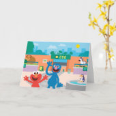 Elmo en Grover | Zoo Scene Kaart (Gele Bloem)