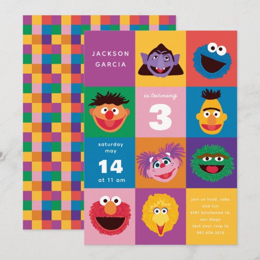 Elmo en vrienden uitnodiging (Voorkant / Achterkant)