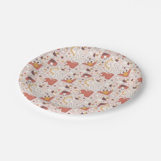 Elmo | Happy Little Monster Comic Pattern Papieren Bordje (Gekanteld)