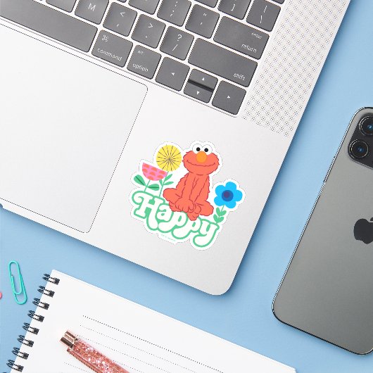 Elmo Happy! Sticker (Laptop met iPhone)