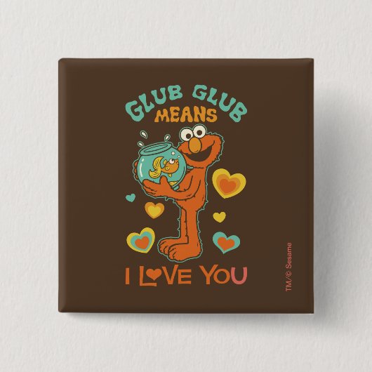 Elmo Holding zijn Pet Goldfish Vierkante Button 5,1 Cm (Voorkant)