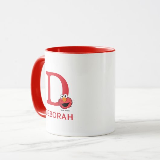 Elmo Jouw naam toevoegen & Monogram D Mok (Voorkant links)