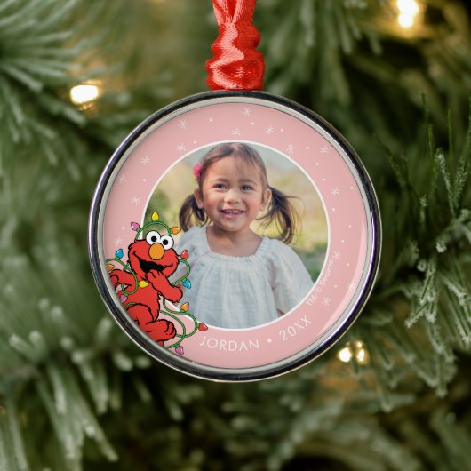 Elmo kerstlampjes | Persoonlijke naam en foto Metalen Ornament (Boom)