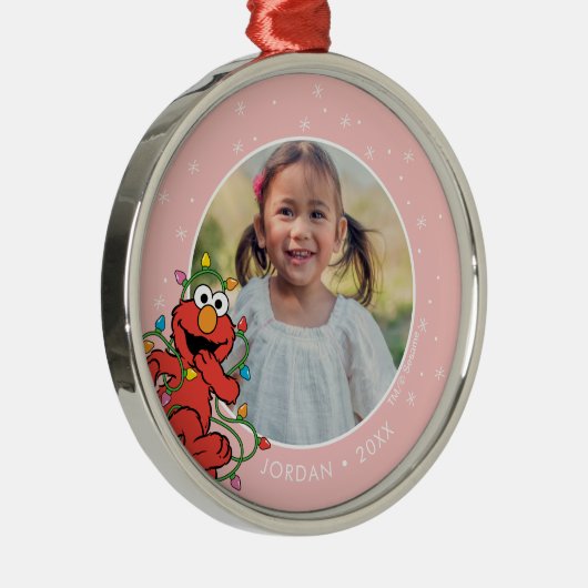Elmo kerstlampjes | Persoonlijke naam en foto Metalen Ornament (Rechts)
