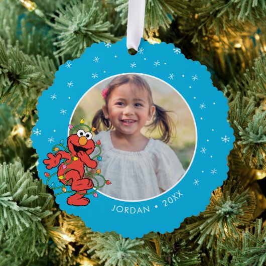 Elmo kerstlampjes | Persoonlijke naam en foto Ornament Kaart (Insitu (Drie))