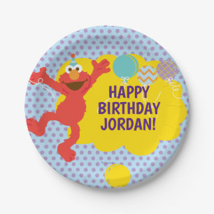 Elmo met partijballonpatroon papieren bordje