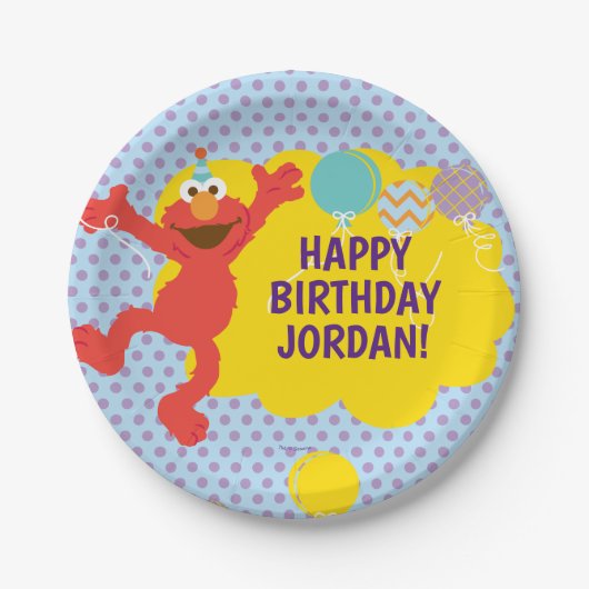 Elmo met partijballonpatroon papieren bordje (Voorkant)