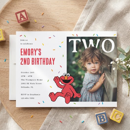 Elmo Red Confetti Second Birthday Kaart