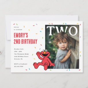 Elmo Rode Confetti Tweede Verjaardag Kaart
