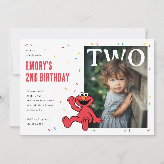 Elmo Rode Confetti Tweede Verjaardag Kaart (Voorkant)