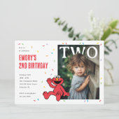Elmo Rode Confetti Tweede Verjaardag Kaart (Staand voorkant)