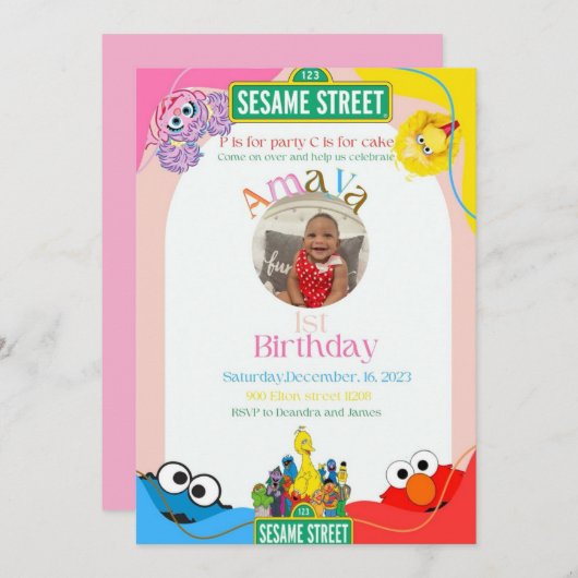Elmo’s 1st birthday theme kaart (Voorkant / Achterkant)
