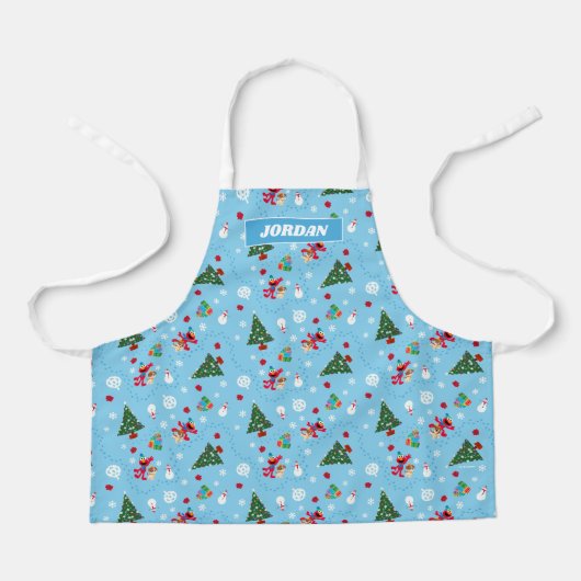 Elmo & Tango Blauwe Kerstpatroon Schort (Voorkant)