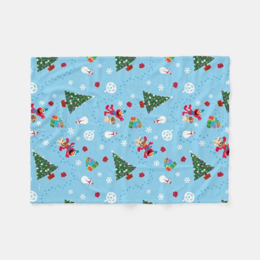 Elmo & Tango Blue-kerstpatroon Fleece Deken (Voorkant (Horizontaal))