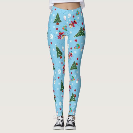 Elmo & Tango Blue-kerstpatroon Leggings (Voorkant)