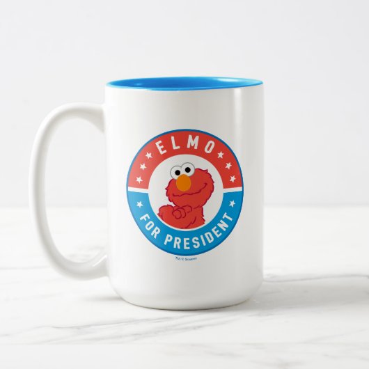 Elmo voor President Badge Tweekleurige Koffiemok (Links)