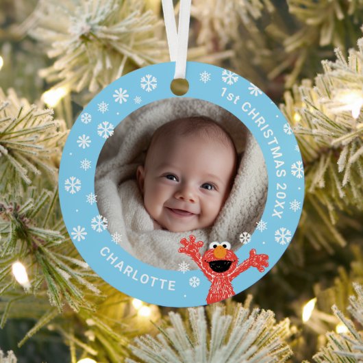 Elmo's Baby's 1e Kerstmis Foto Metaal Ornament (Insitu)